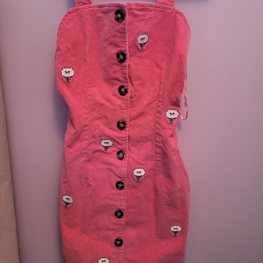 Lazy oaf fussy kitty pink cord dress